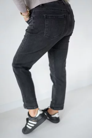 Black denim pants with shiny motif