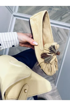 Mokasyny żółte z frędzlami boho