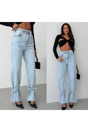 Spodnie jeansy damskie z wiązaniem Bow Denim